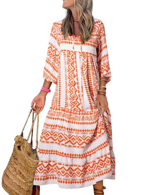 💥Mother's Day Gifts - Women's Puff Sleeve Floral Boho Maxi Dress