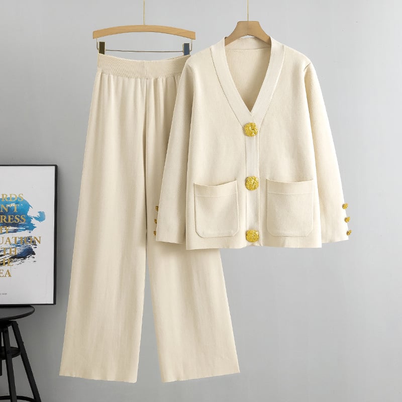 💕This week's sale 50% off💕- metal button wool sweater wide-leg pants suits