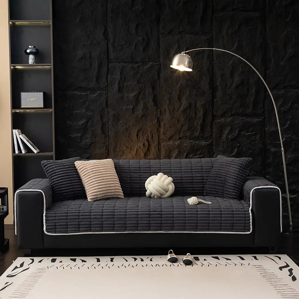 One-Piece Cozy Flannel Sofa Protection Non-Slip Couch Cover