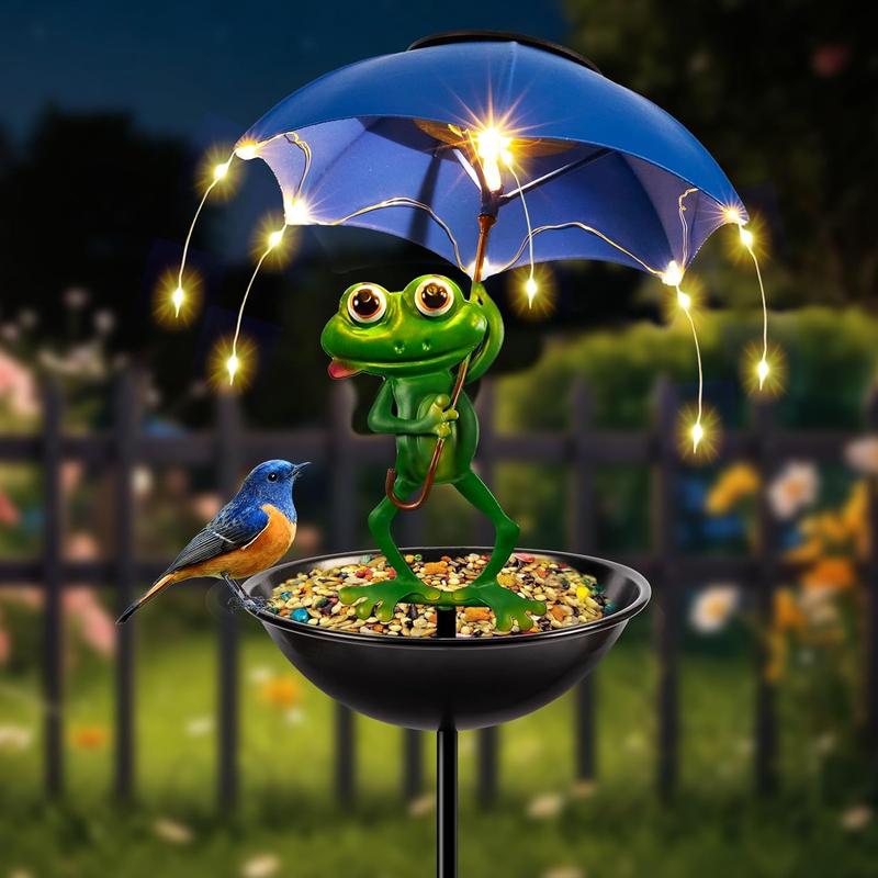 💥Solar-Powered LED Animal Umbrella Light with Bird Feeder(Frog/Bee/Flamingo)