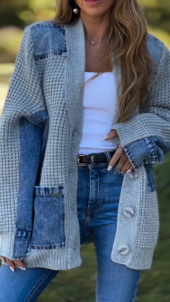 Women Spliced Knitted Casual Coat