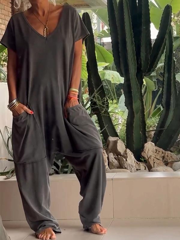 💥Special sale - Casual V-neck Solid Color Jumpsuit