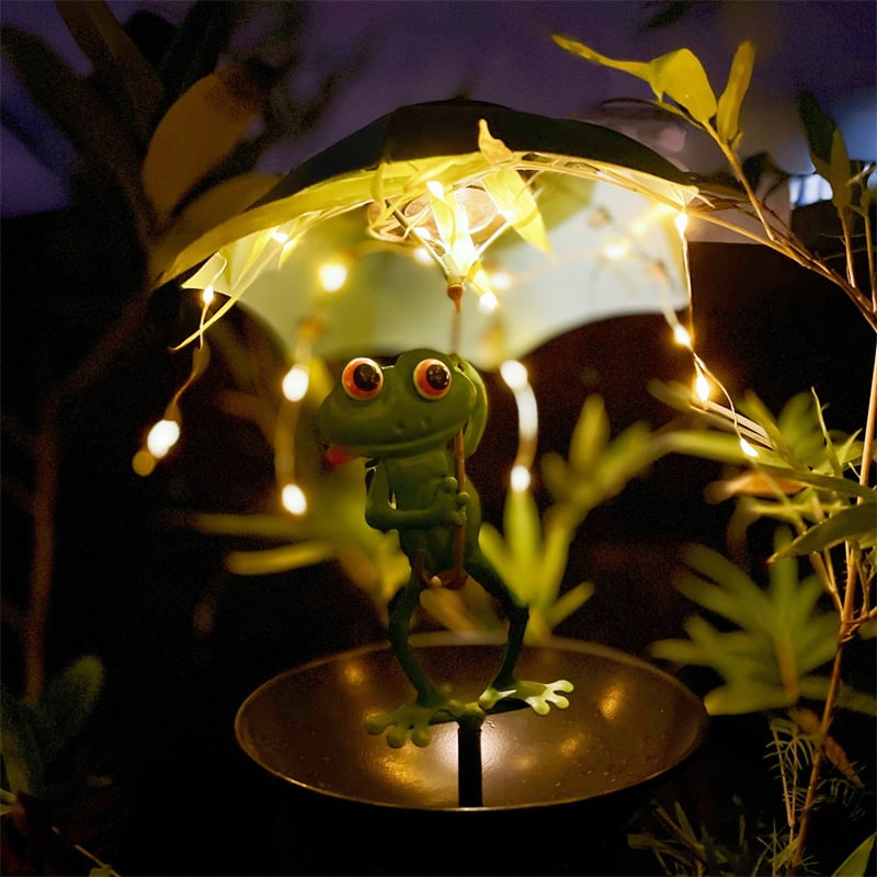 💥Solar-Powered LED Animal Umbrella Light with Bird Feeder(Frog/Bee/Flamingo)