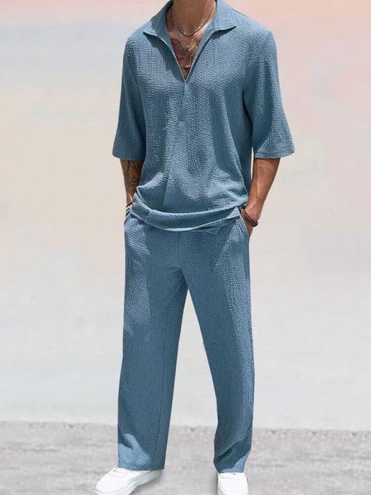 🎁This Week's Special Price $54.99💥Casual Water Ripple Textured Shirt Set