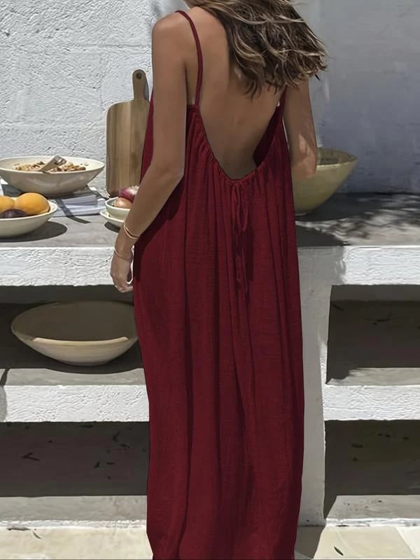 ✨Women's Solid-Color Strappy Dress with Open Back💕