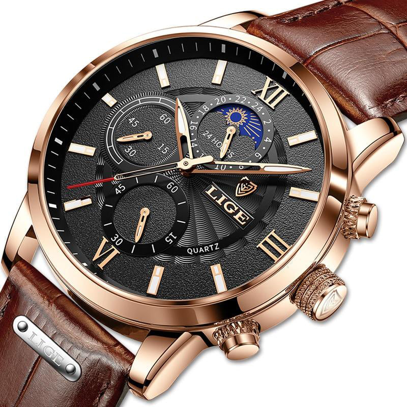 (Limited Time Offer Hurry Up)New Brown Leather Mens Watch Top Brand Fashion Waterproof Watch For Men