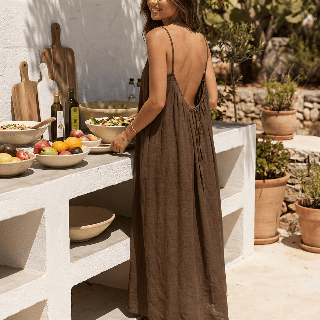 ✨Women's Solid-Color Strappy Dress with Open Back💕