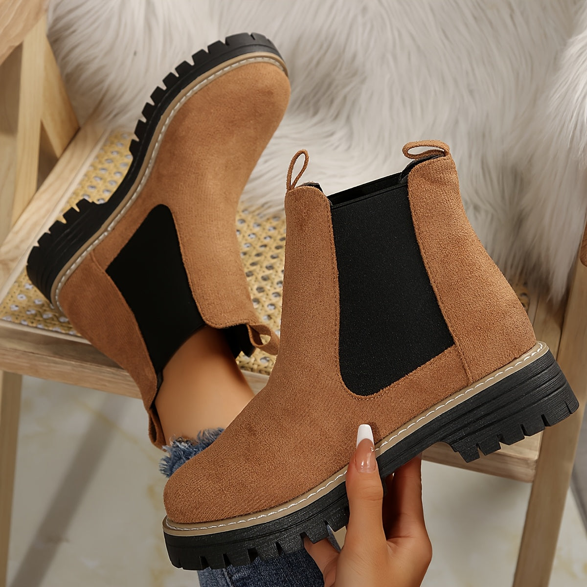 Damenmode Einfarbige Stiefeletten mit dicker Sohle