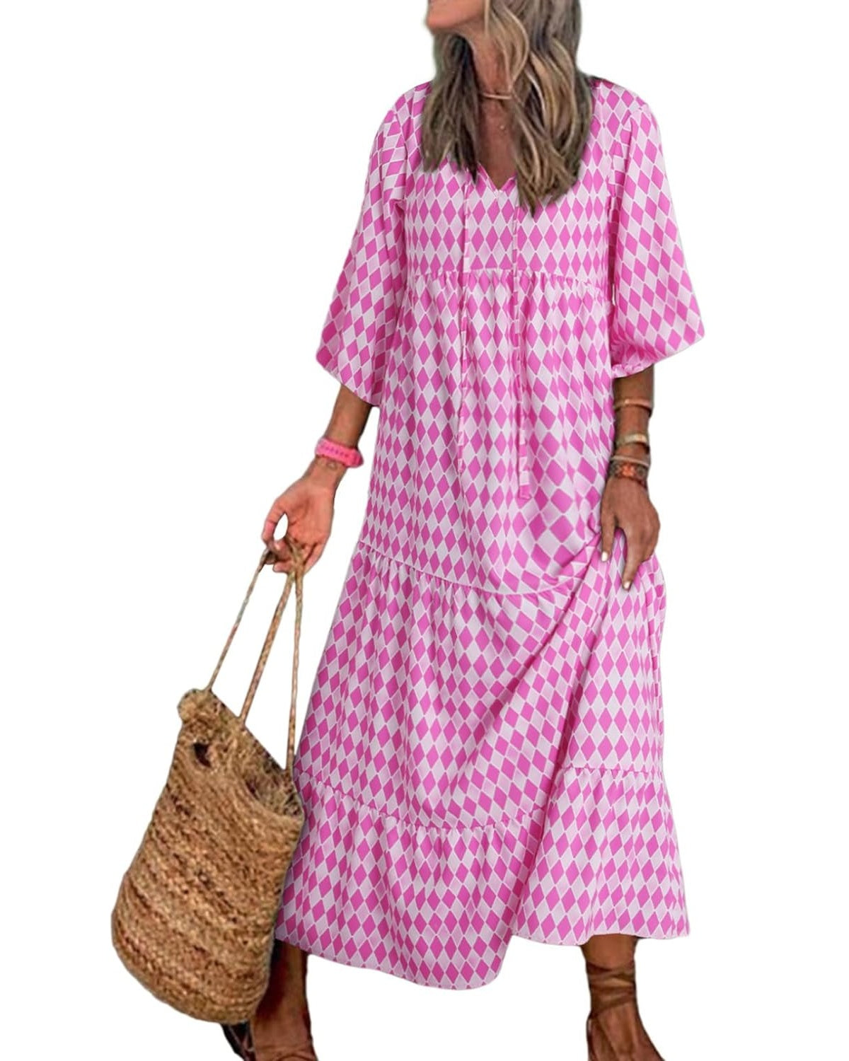 💥Mother's Day Gifts - Women's Puff Sleeve Floral Boho Maxi Dress