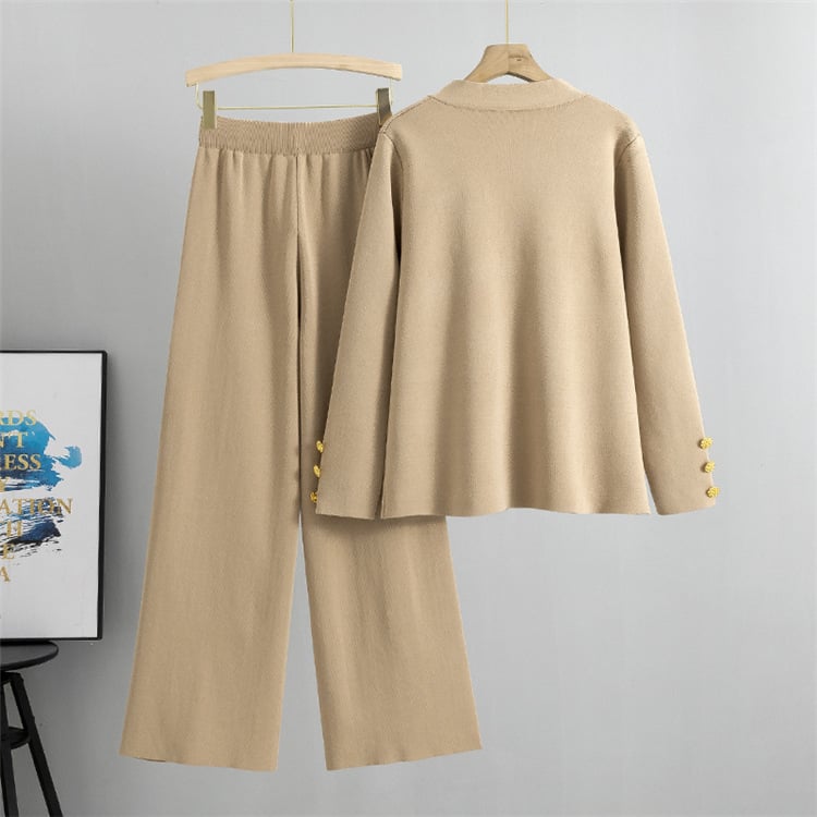 💕This week's sale 50% off💕- metal button wool sweater wide-leg pants suits