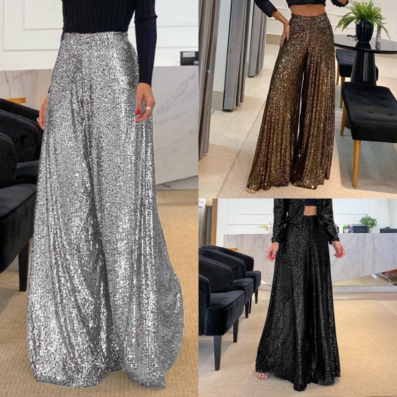 ✨Hellohobot✨Sparkling Sequin Wide-Leg Trousers