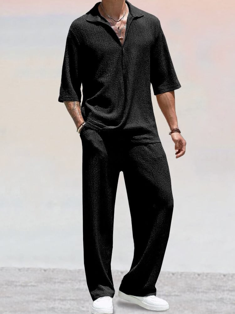 🎁This Week's Special Price $54.99💥Casual Water Ripple Textured Shirt Set