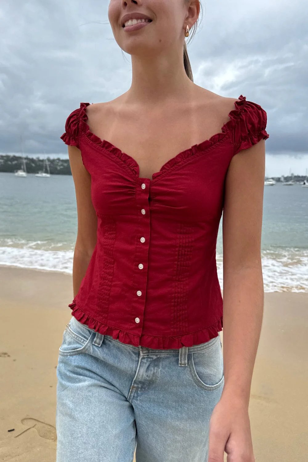 Sexy Fit Ruffle Button Top