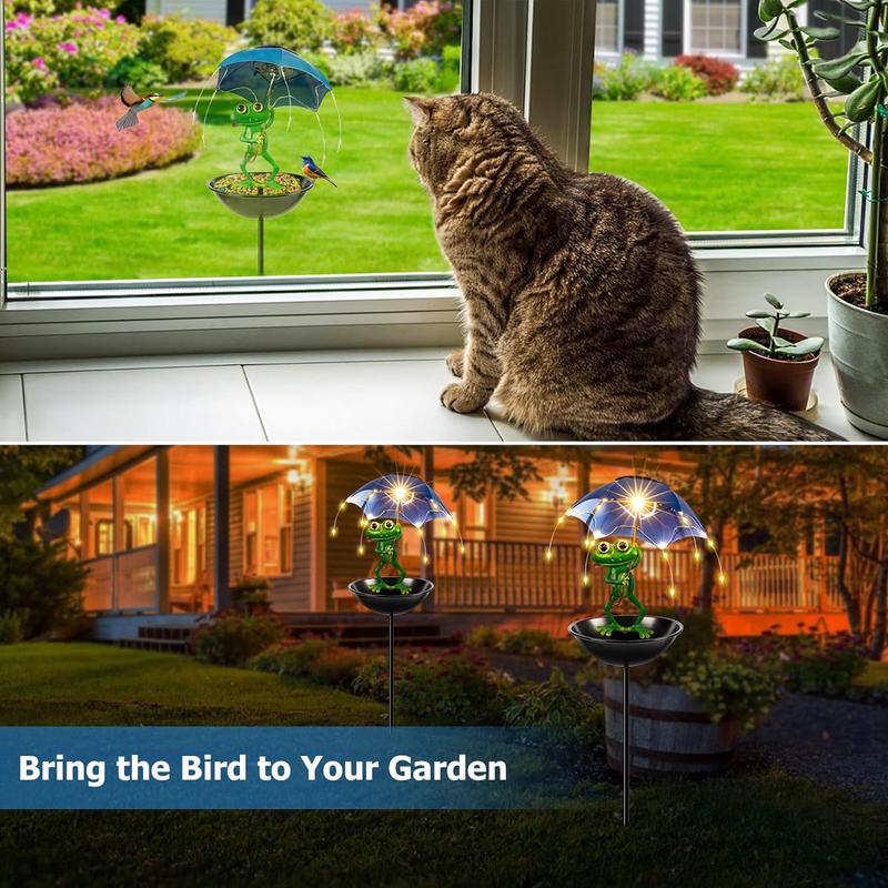 💥Solar-Powered LED Animal Umbrella Light with Bird Feeder(Frog/Bee/Flamingo)