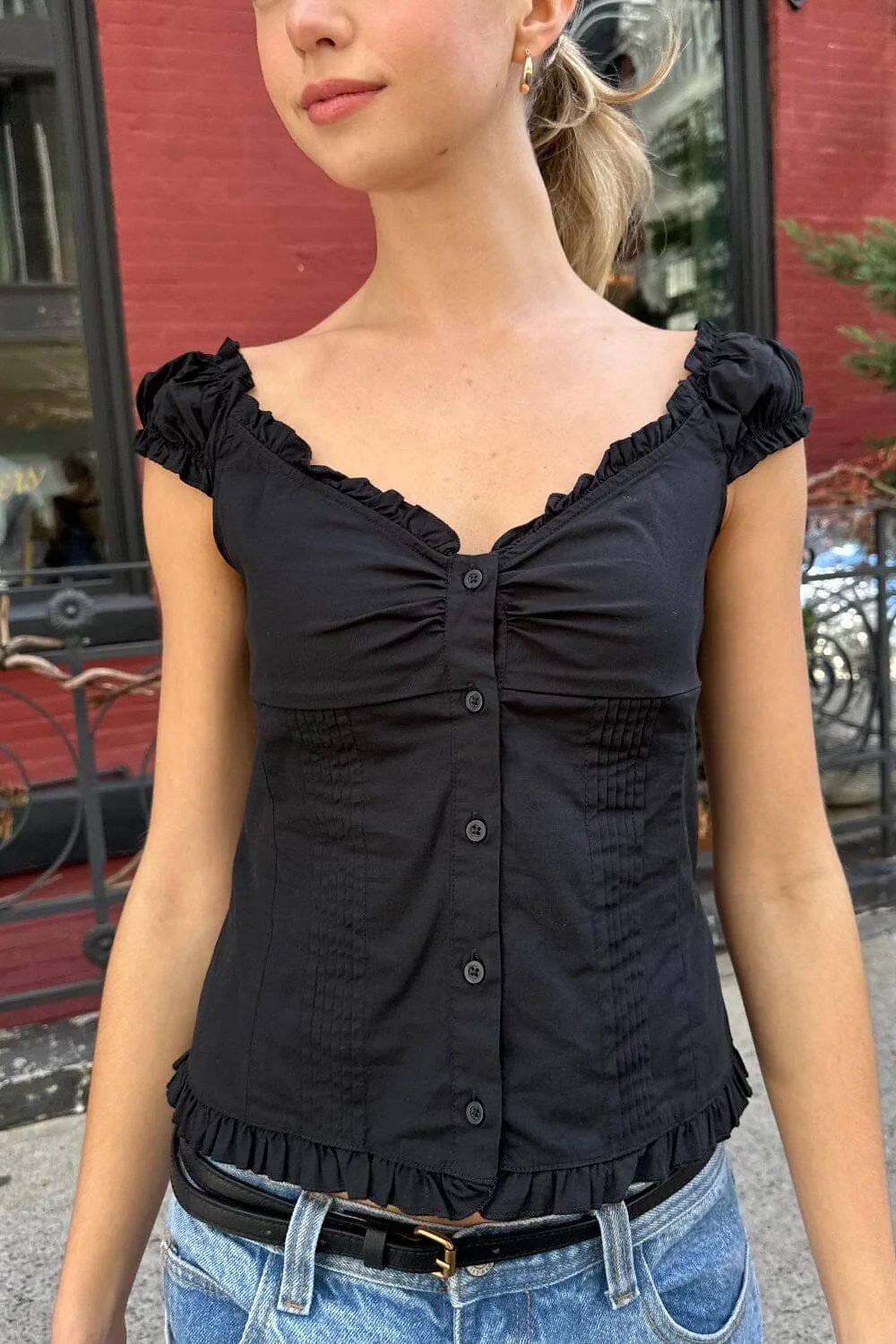 Sexy Fit Ruffle Button Top