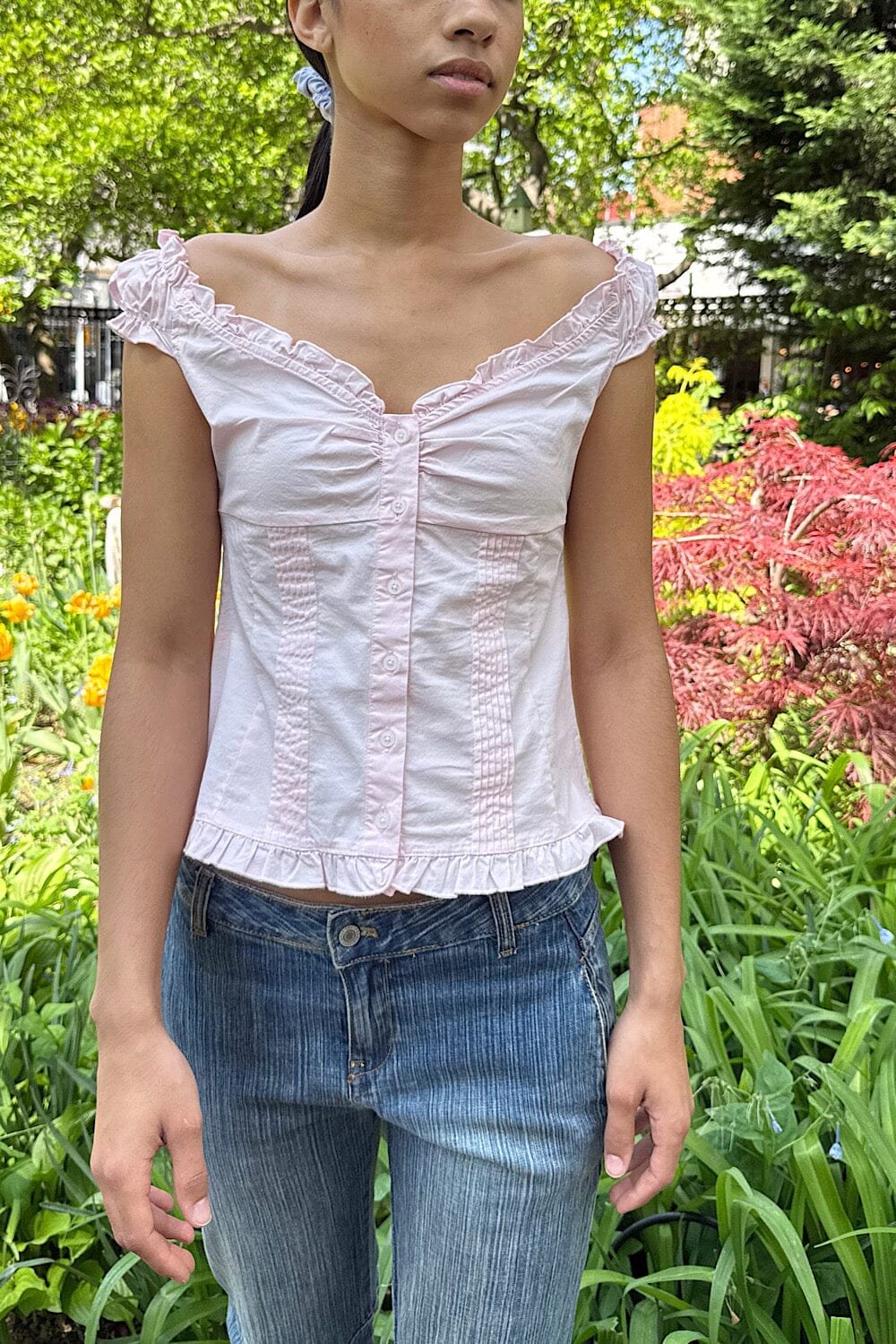 Sexy Fit Ruffle Button Top