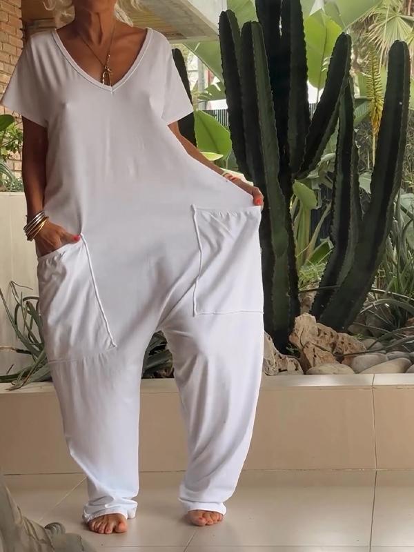💥Special sale - Casual V-neck Solid Color Jumpsuit
