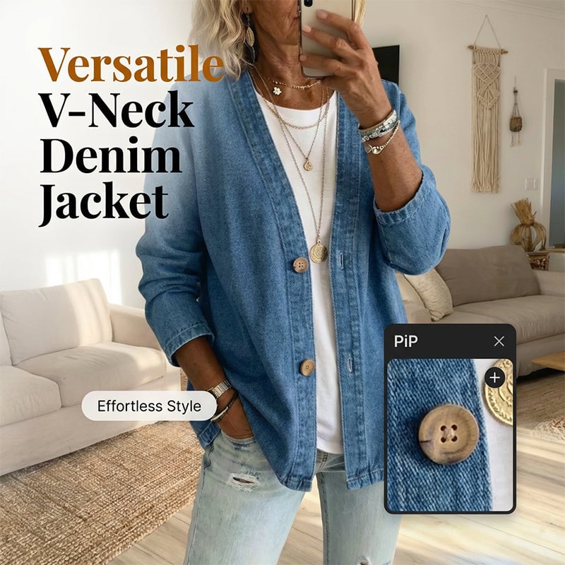 💙Women's Classic Button Front Denim Jacket-Breathable Fabric & Relaxed Fit