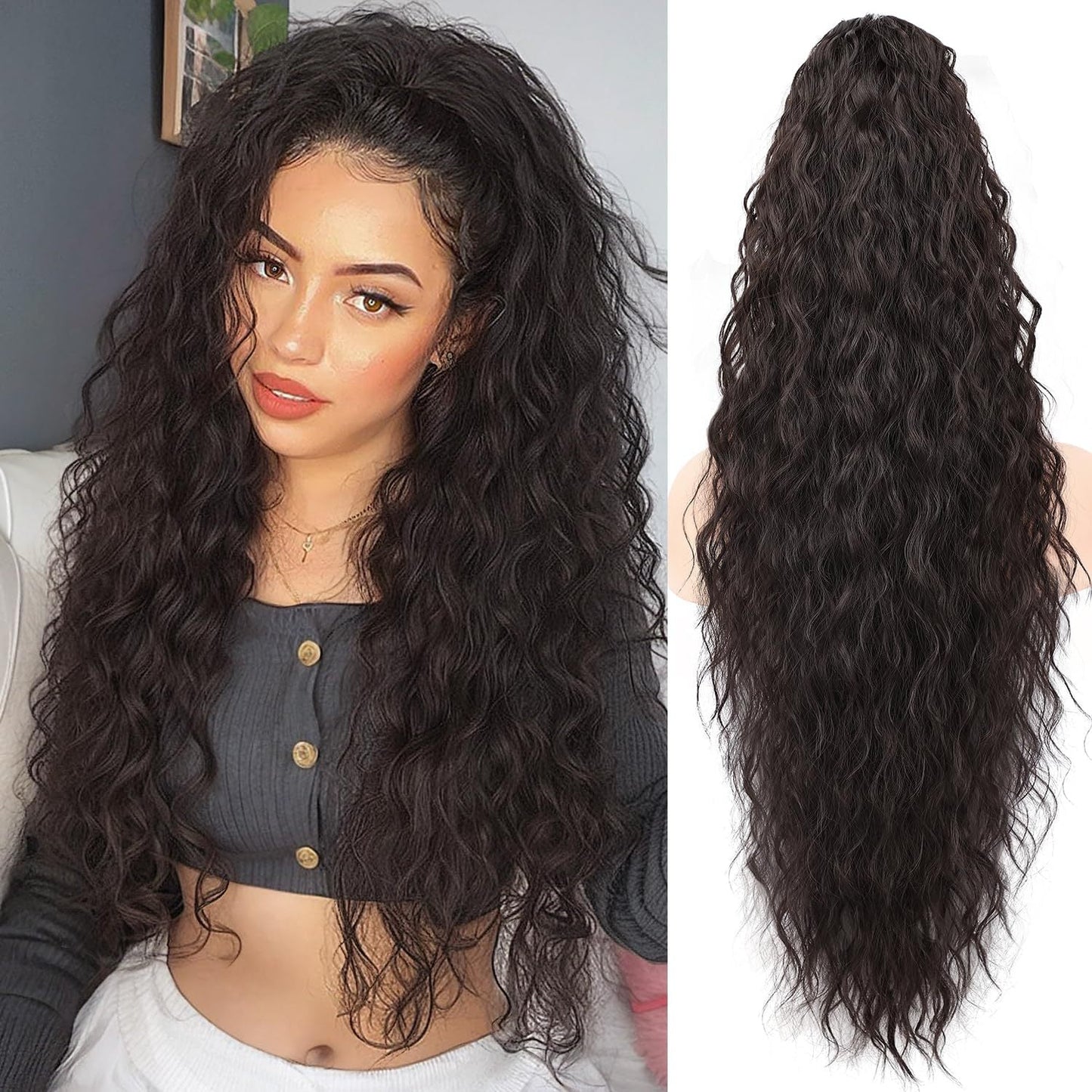 Women's ponytail long curly hair bundle