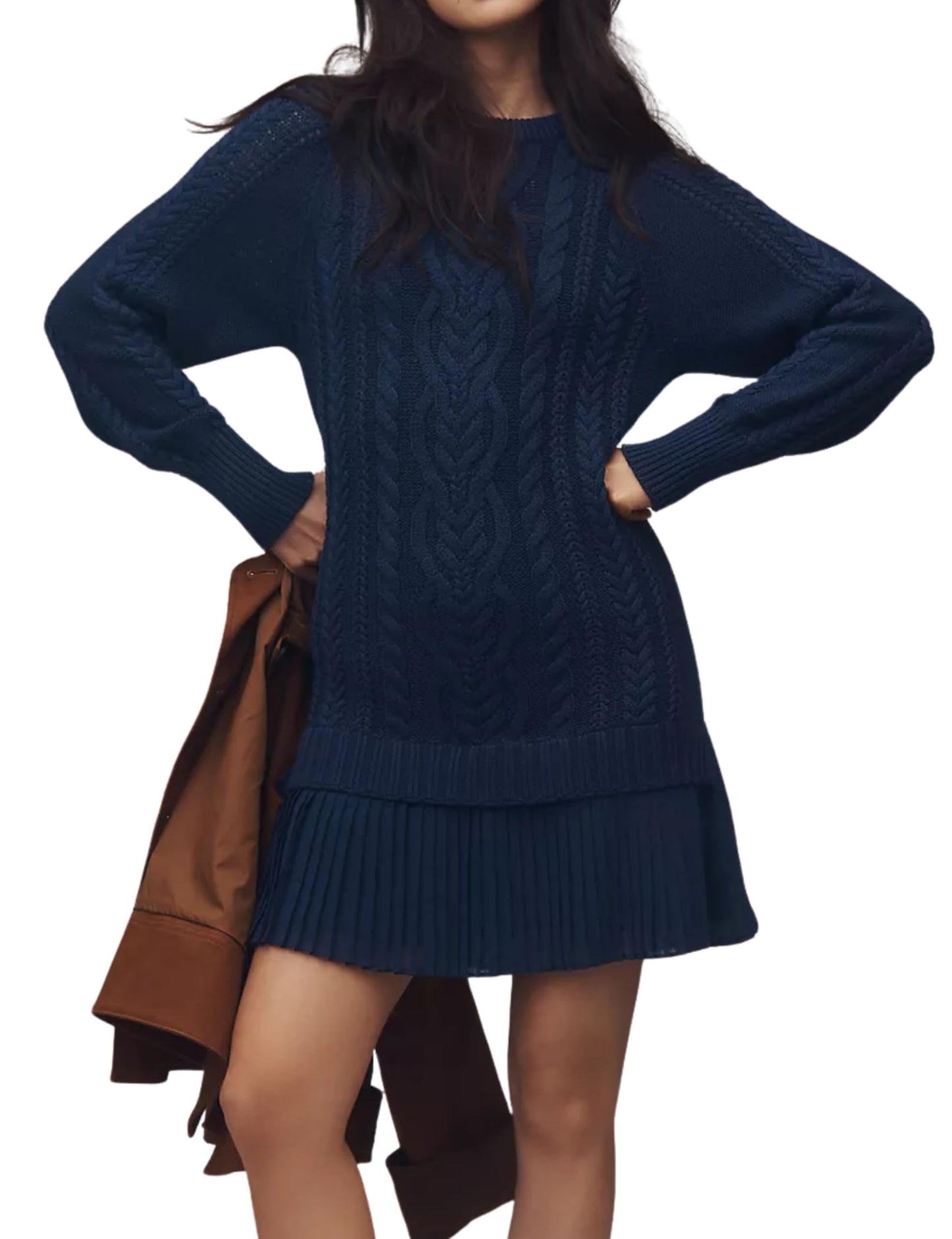 🔥 2025 Hot Sale 🔥🎁🧥Women's Round Neck Cable Knit Sweater Mini Skirt
