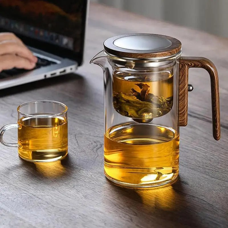 Tea Infuser Teapot | One-Click Brew Control | Heat-Resistant Glass | Drip-Free Pour | SereniCup