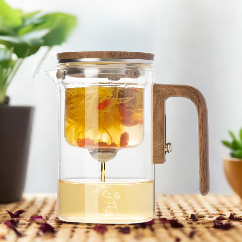 Tea Infuser Teapot | One-Click Brew Control | Heat-Resistant Glass | Drip-Free Pour | SereniCup
