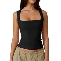🏆Flash Sale⚡ 50K+ SOLD! Almost Gone⏰Women's Square Neck Sleeveless Double-Layer Tank Tops Basic Tight T Shirts short