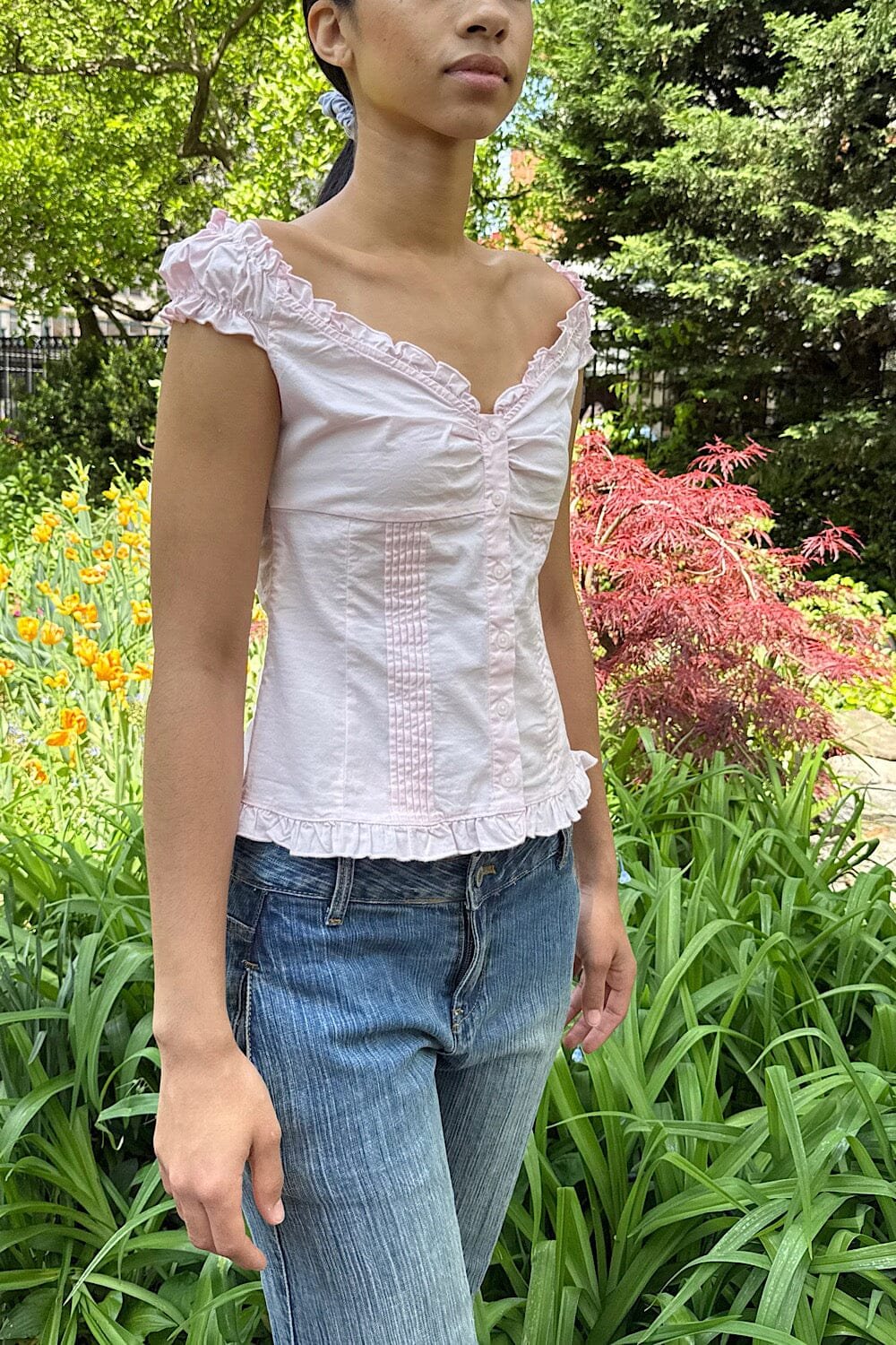 Sexy Fit Ruffle Button Top