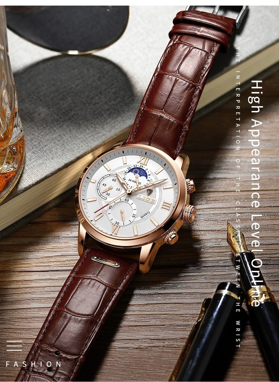 (Limited Time Offer Hurry Up)New Brown Leather Mens Watch Top Brand Fashion Waterproof Watch For Men