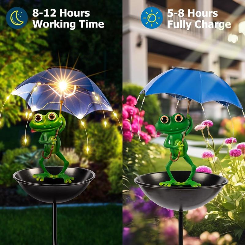 💥Solar-Powered LED Animal Umbrella Light with Bird Feeder(Frog/Bee/Flamingo)