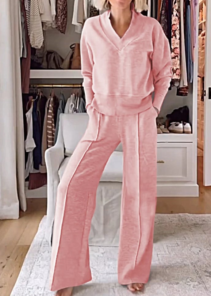 💥Special sale - Women's Solid Color V-neck Top & Pants Two-piece Set-II