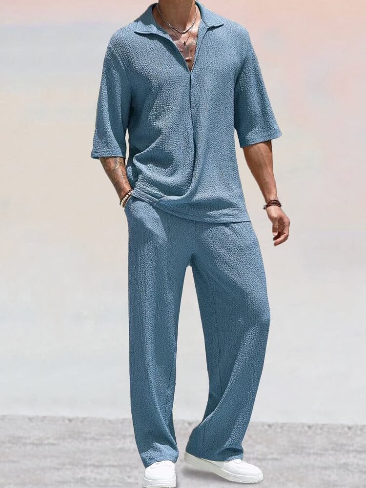 🎁This Week's Special Price $54.99💥Casual Water Ripple Textured Shirt Set