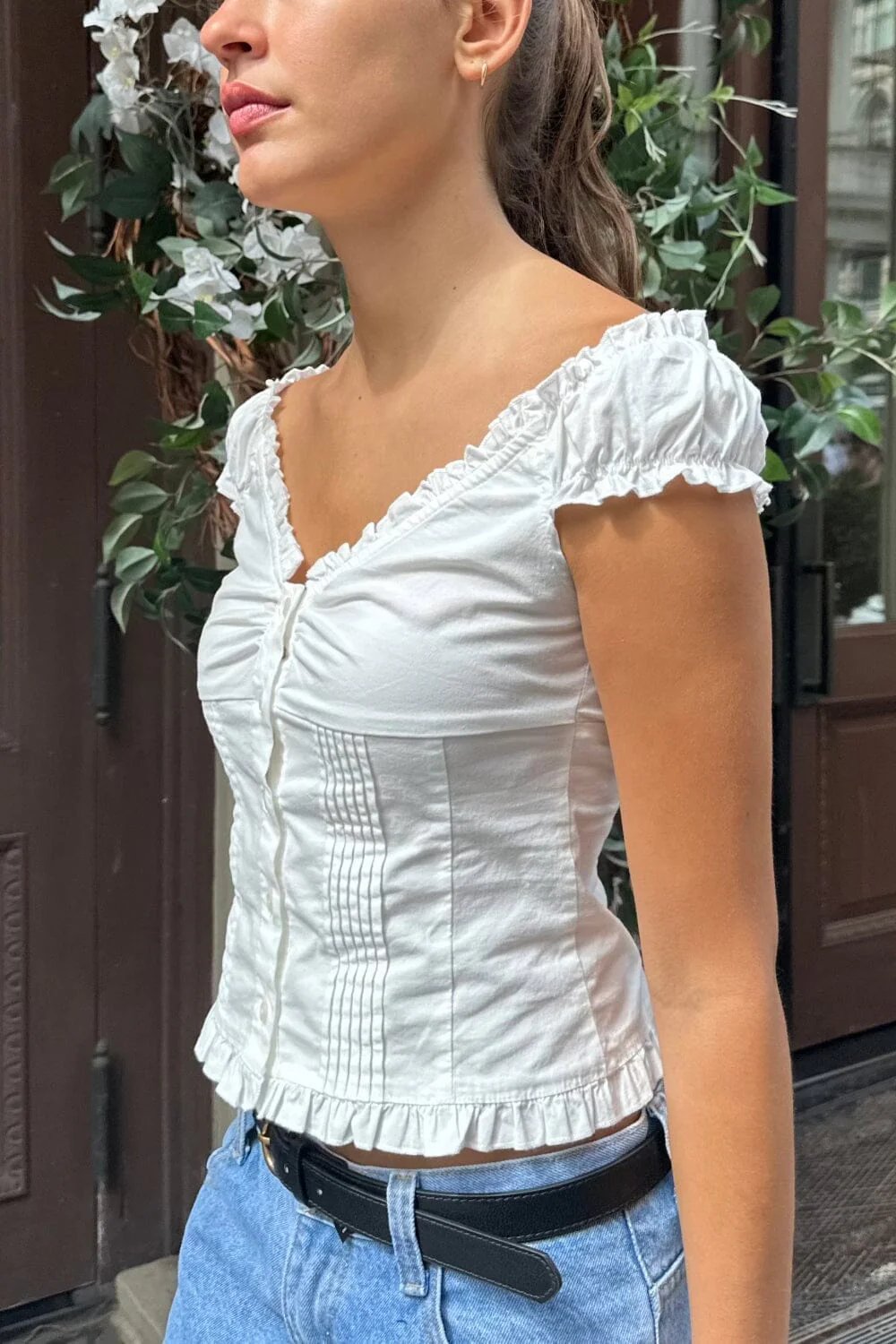 Sexy Fit Ruffle Button Top