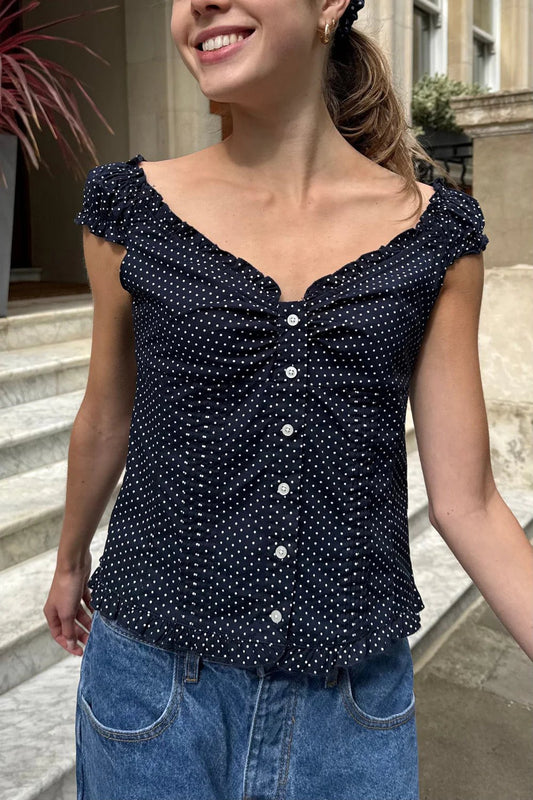 Sexy Fit Ruffle Button Top