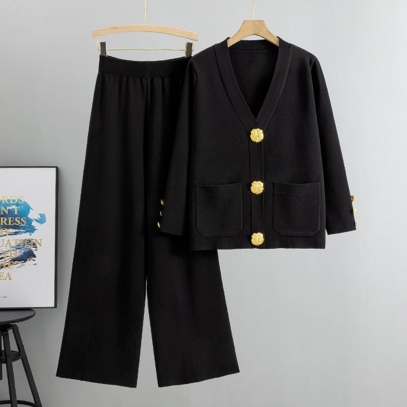 💕This week's sale 50% off💕- metal button wool sweater wide-leg pants suits