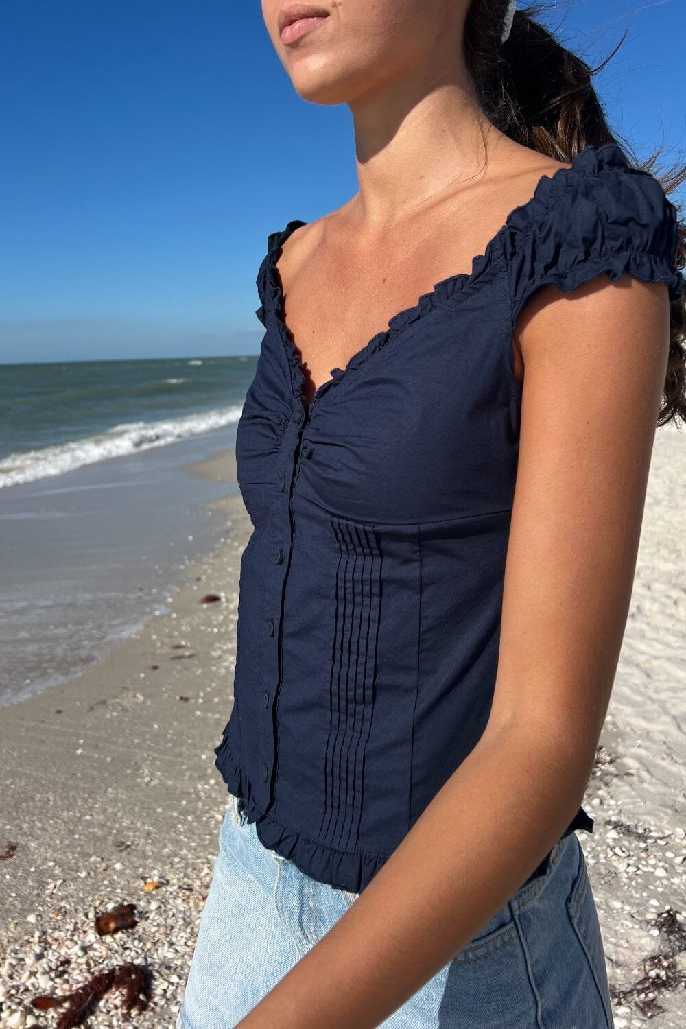 Sexy Fit Ruffle Button Top