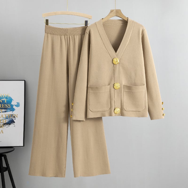 💕This week's sale 50% off💕- metal button wool sweater wide-leg pants suits