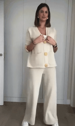 💕This week's sale 50% off💕- metal button wool sweater wide-leg pants suits
