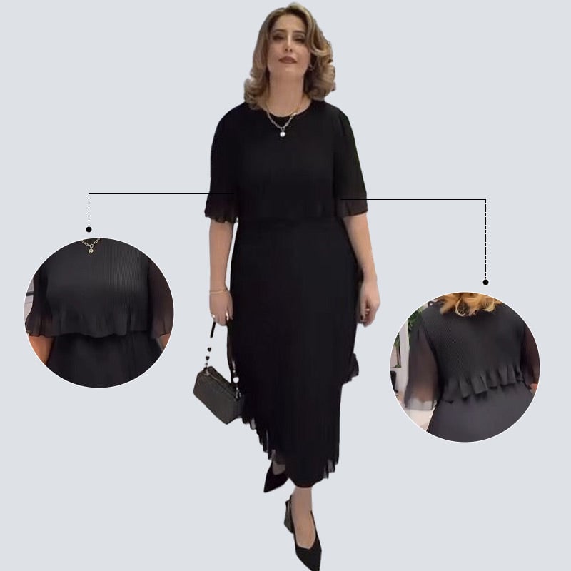 Solid Color Loose Half-sleeved Round Neck Dress