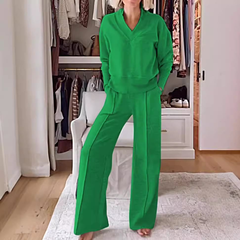 💥Special sale - Women's Solid Color V-neck Top & Pants Two-piece Set-II