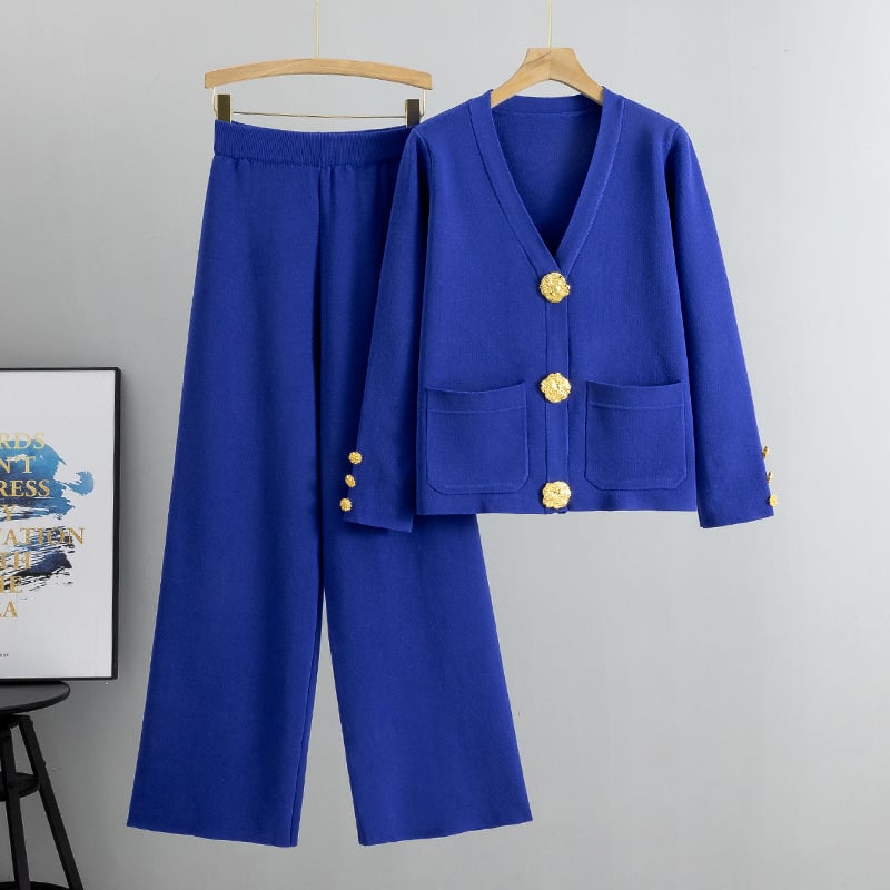 💕This week's sale 50% off💕- metal button wool sweater wide-leg pants suits