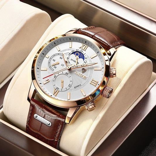 (Limited Time Offer Hurry Up)New Brown Leather Mens Watch Top Brand Fashion Waterproof Watch For Men