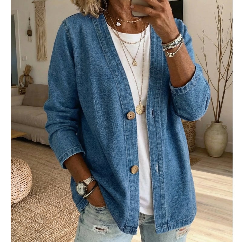 💙Women's Classic Button Front Denim Jacket-Breathable Fabric & Relaxed Fit